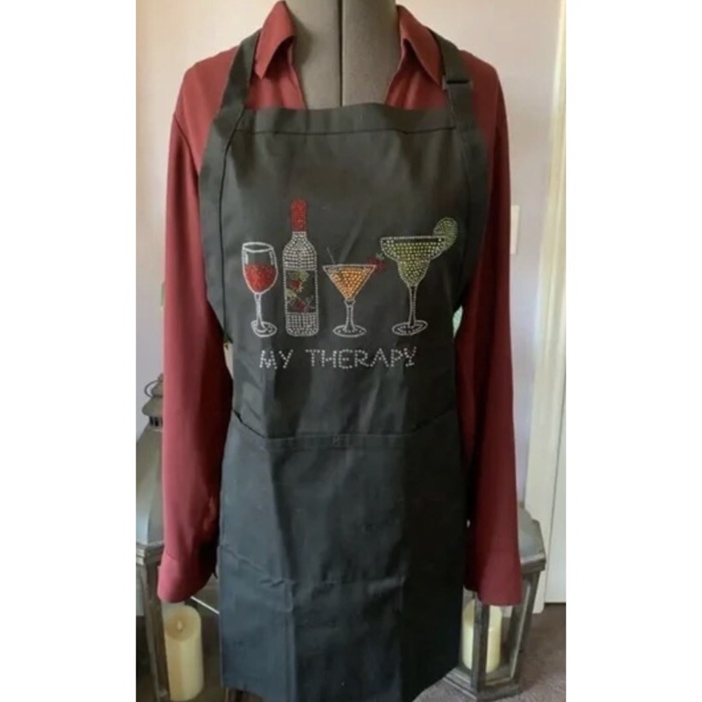Bed Bath Beyond My THERAPY" Holiday Hostess Apron 23x29 Black Poly/Cotton New